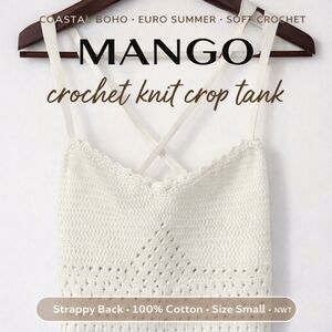 Mango Cream Crochet Knit Crop Tank Strappy Back Boho Summer Top Small NWT